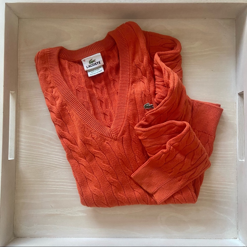 Lacoste Cable Knit V-Neck Sweater